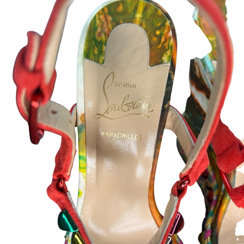 Christian Louboutin Red Multicolor Platform Espadrille Wedges Size 38 - Picture 4 of 10